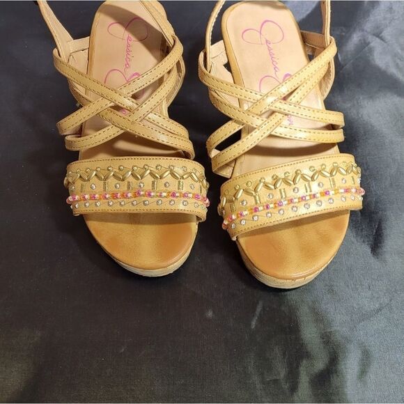 JESSICA SIMPSON LITTLE/BIG GIRL'S FALLON CORK-WRAPPED MIDSOLEWEDGE SANDAL SHOES - Picture 6 of 15